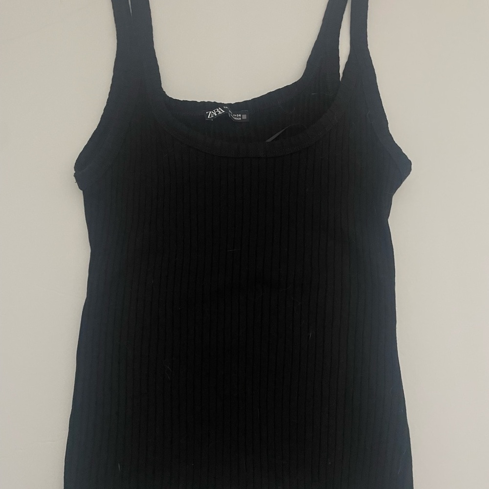 Zara Black Ribbed Tank Top Size Small